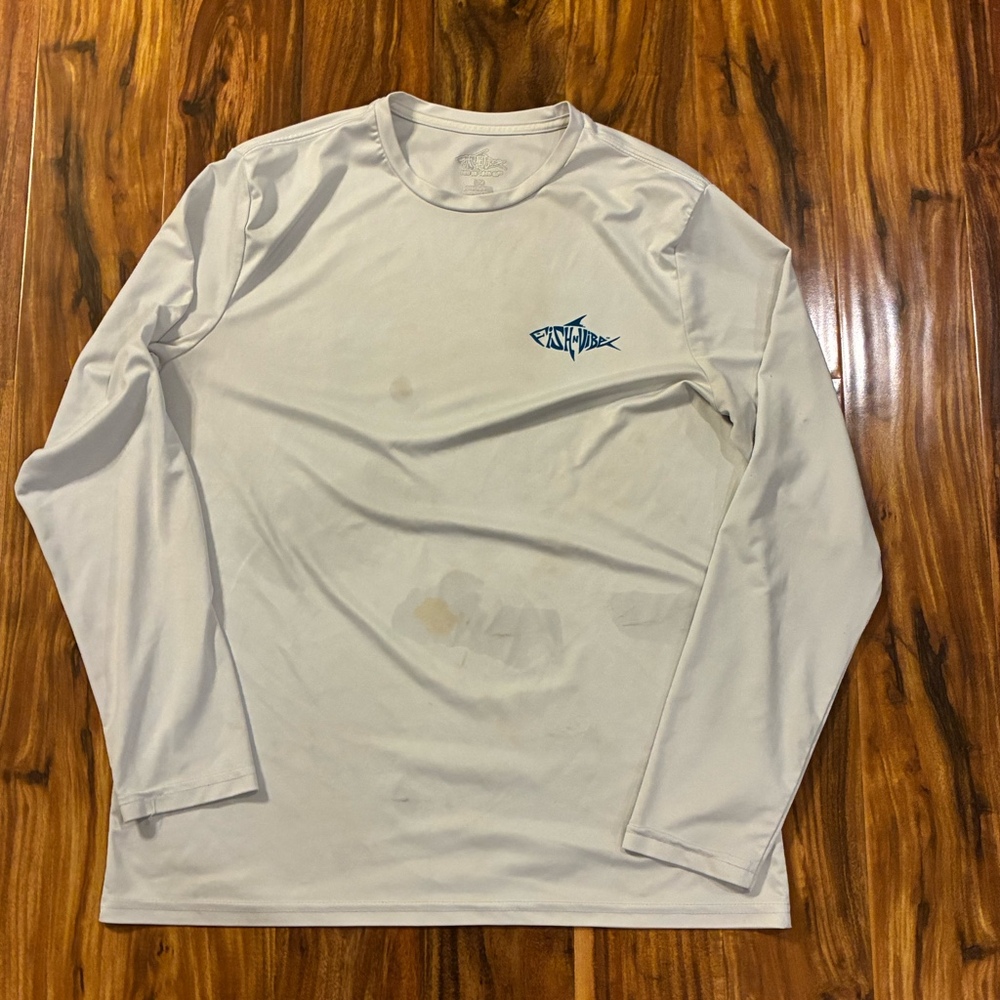 Fish N Vibe‎ Performance Fishing Shirt Men's L White Long Sleeve Trout Graphic